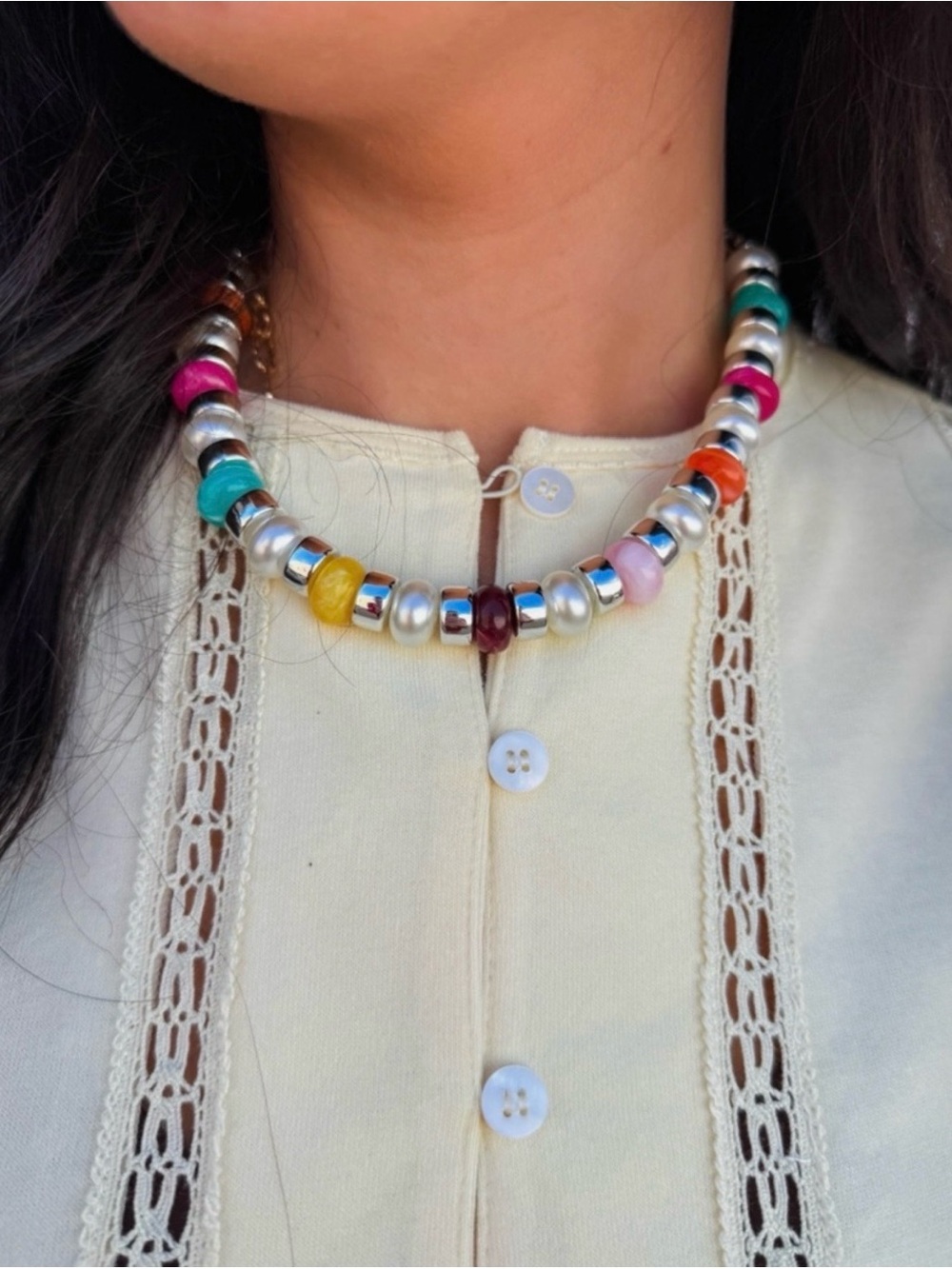 New Joyful Beaded Necklace in Silver Tone by Treasure Jewels